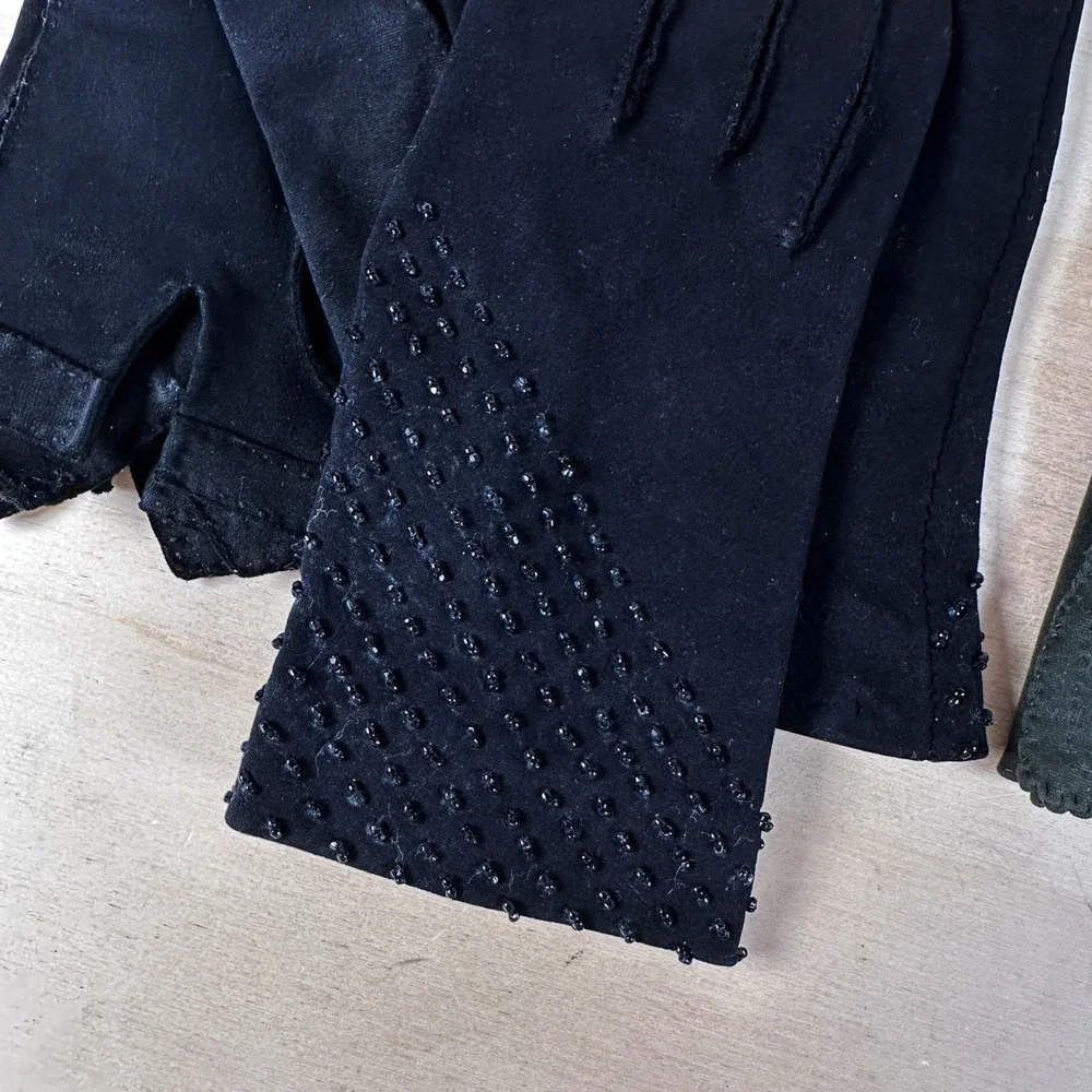 Vintage Black‎ & Dark Green Gloves Lot Fownes Crescendoe Leather Tailored Cotton